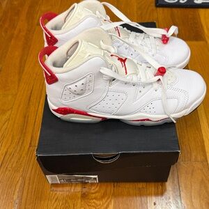 Jordan Kids White and Red High-Top Sneakers